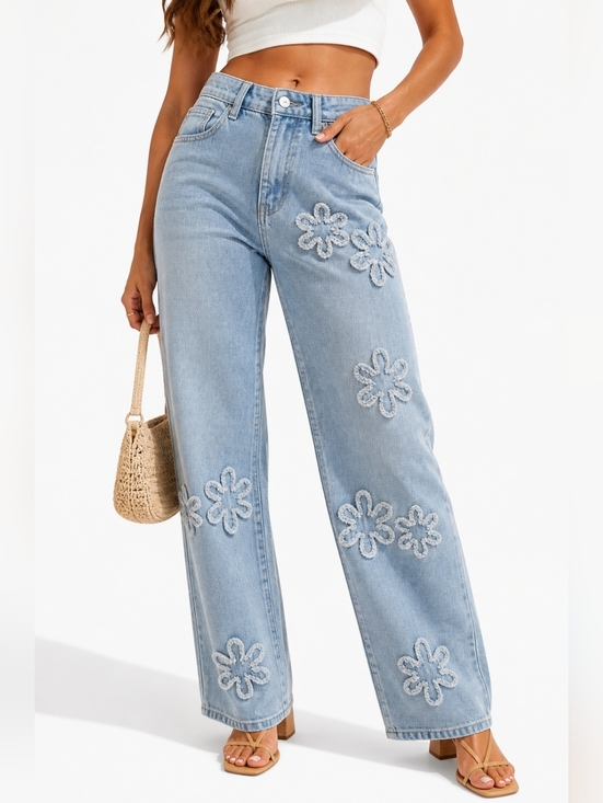 harper heritage Denim - Harper Heritage Floral Appliqué Straight Leg Jeans Size 28
